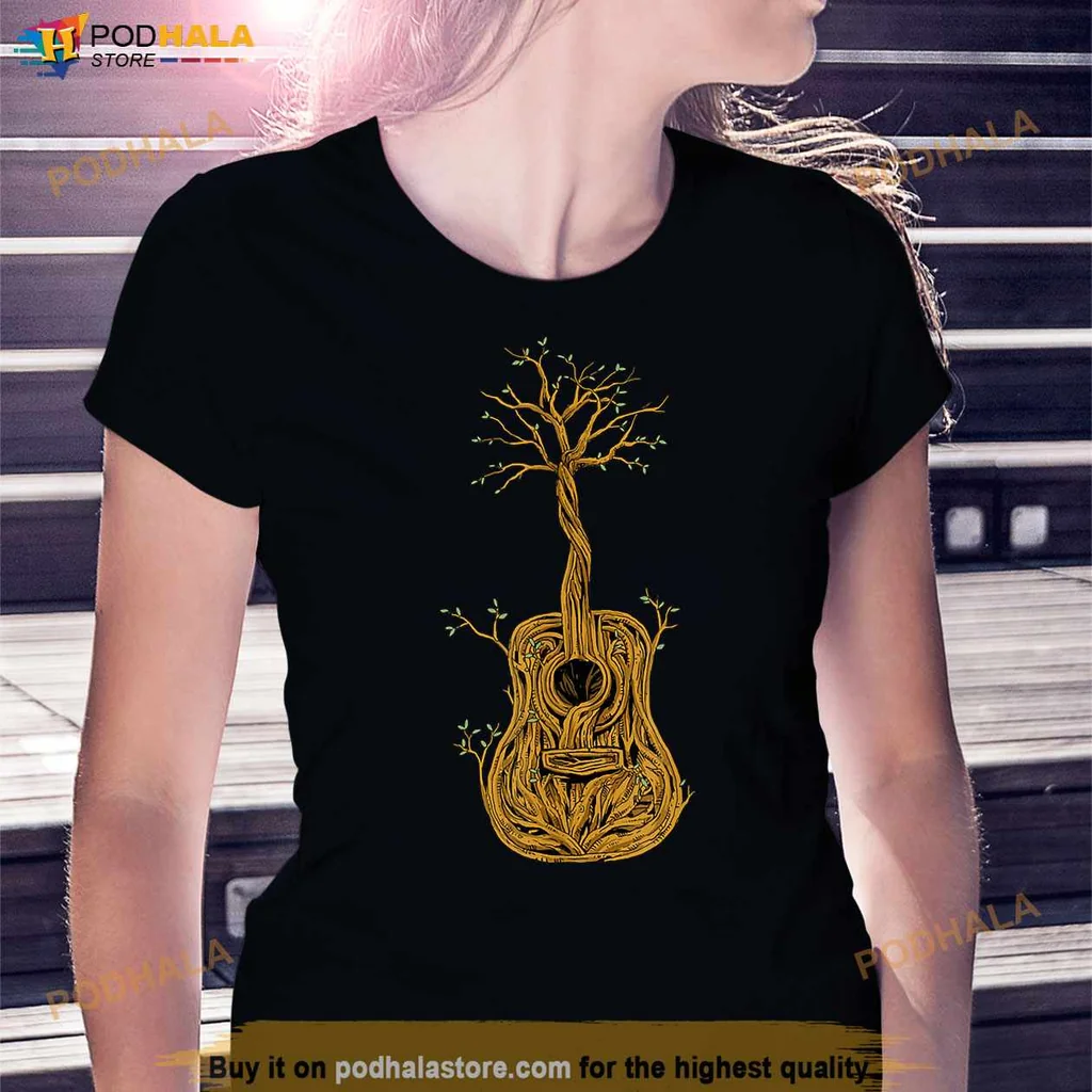 Artistic Guitar Nature Lover Shirt, Acoustic Guitar Tree Design For Musicians