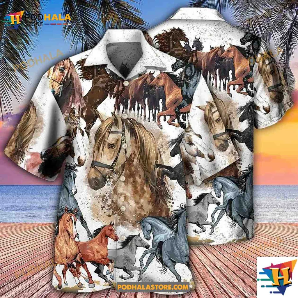 Artistic Horse Lovers Hawaiian Shirt Featuring Vibrant Horse Designs