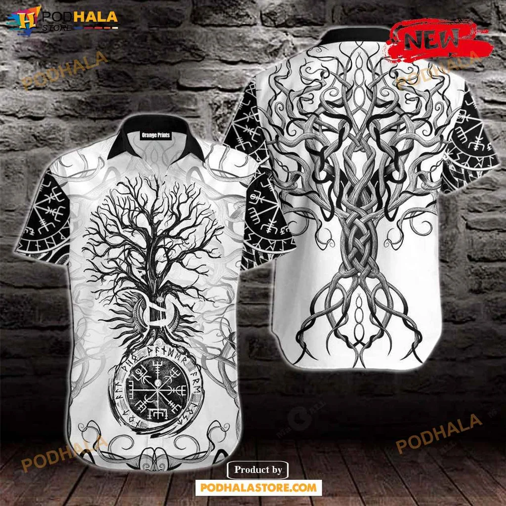 Artistic Tree Of Life Hawaiian Shirt, Viking Mythology Design With Norse Symbols