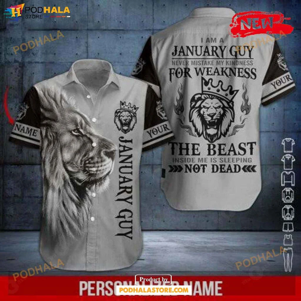 Assertive Lion Graphic Hawaiian Shirt, Personalized January Guy Design For Summer