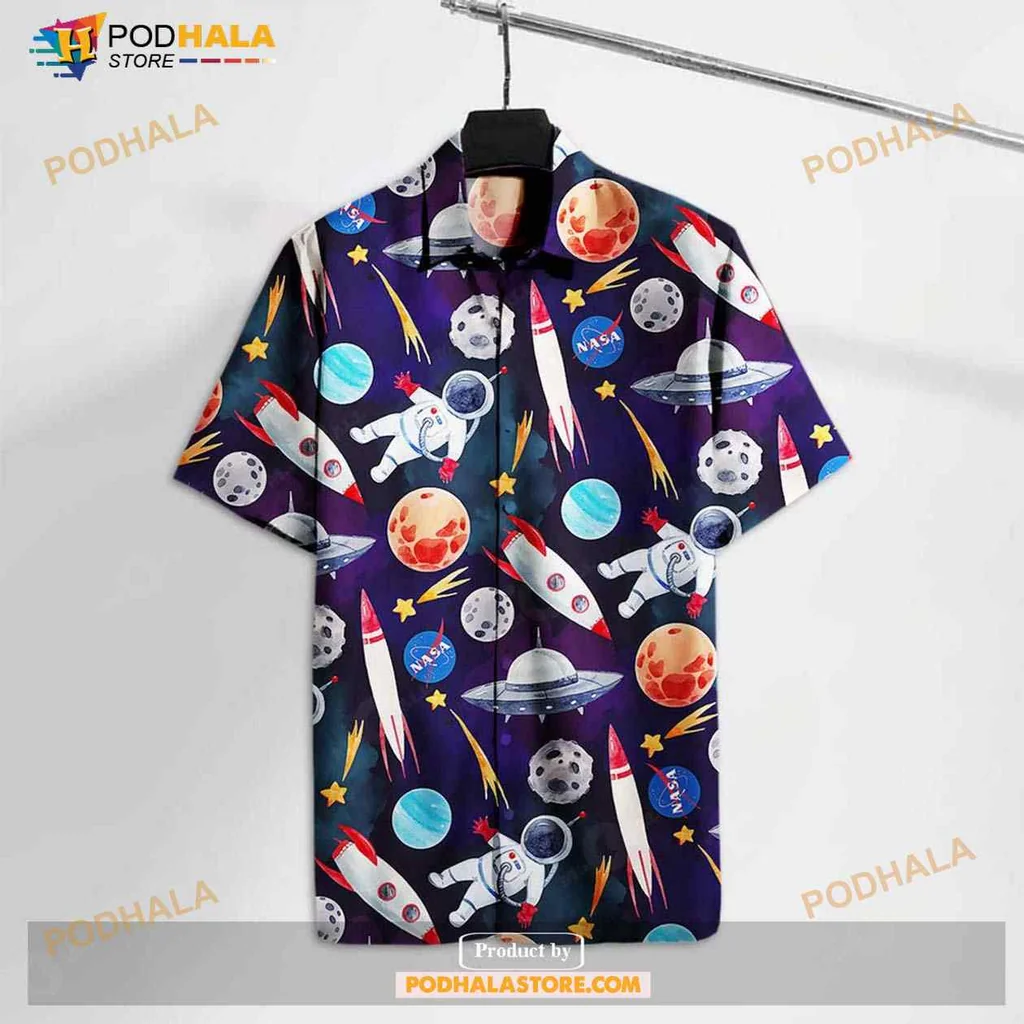 Astronaut Space Exploration Hawaiian Shirt With Colorful Rockets And Planets