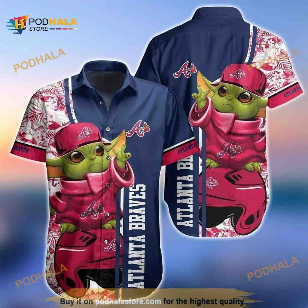 Atlanta Braves Baby Yoda Hawaiian Shirt With Tropical Floral Design