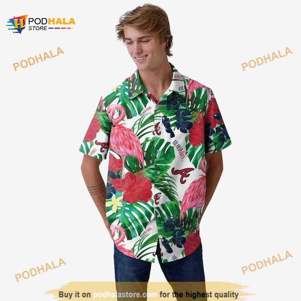 Atlanta Braves Flamingo Hawaiian Shirt, Colorful Palm Leaves Design