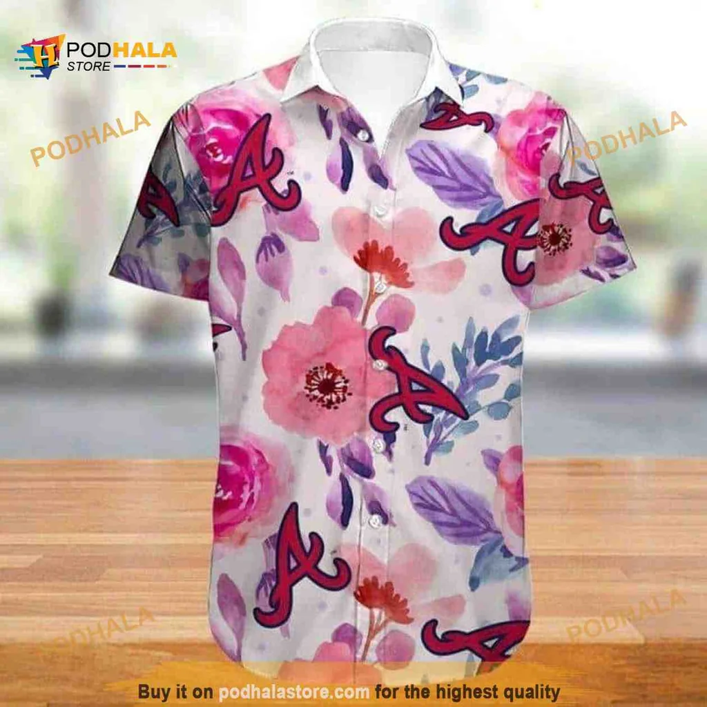 Atlanta Braves Floral Hawaiian Shirt With Vibrant Red Logo