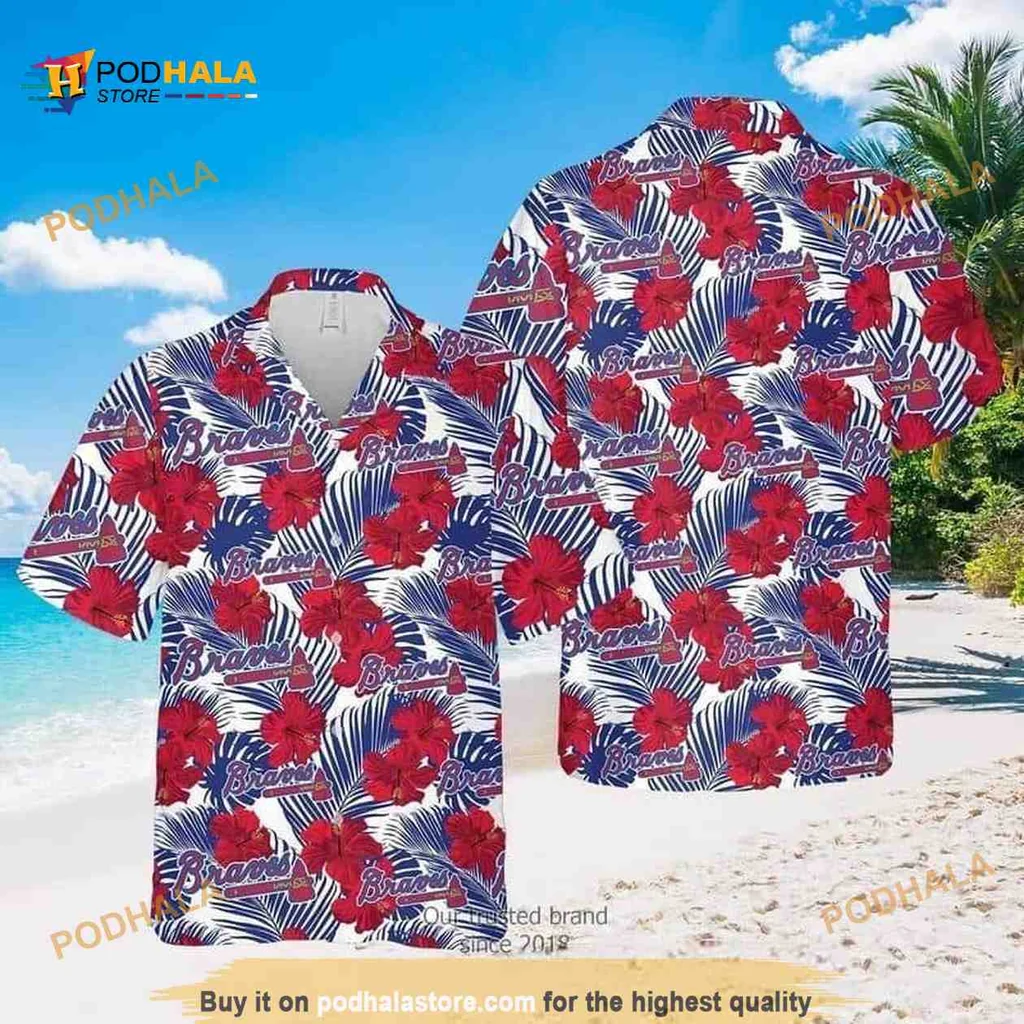 Atlanta Braves Hibiscus Aloha Shirt, Tropical Baseball Fan Apparel