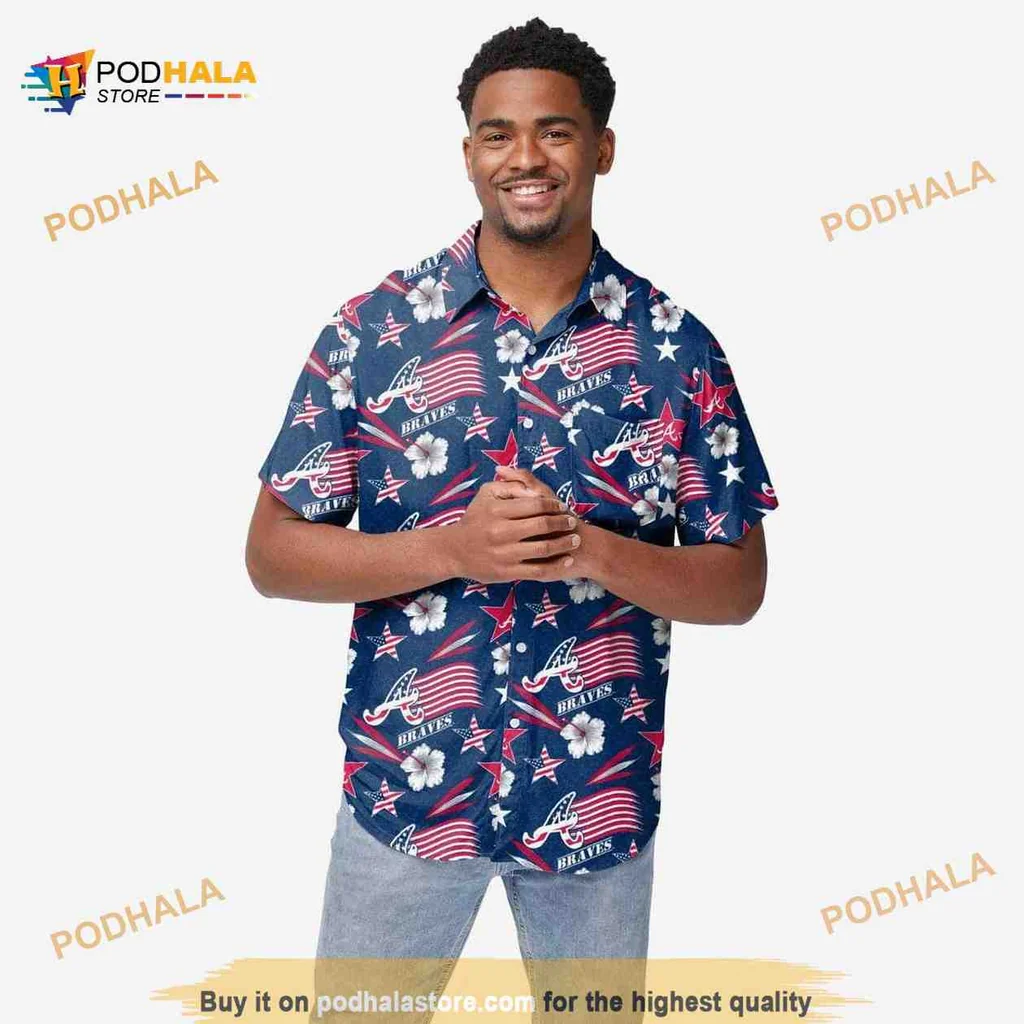 Atlanta Braves Patriotic Hawaiian Shirt With Floral Design
