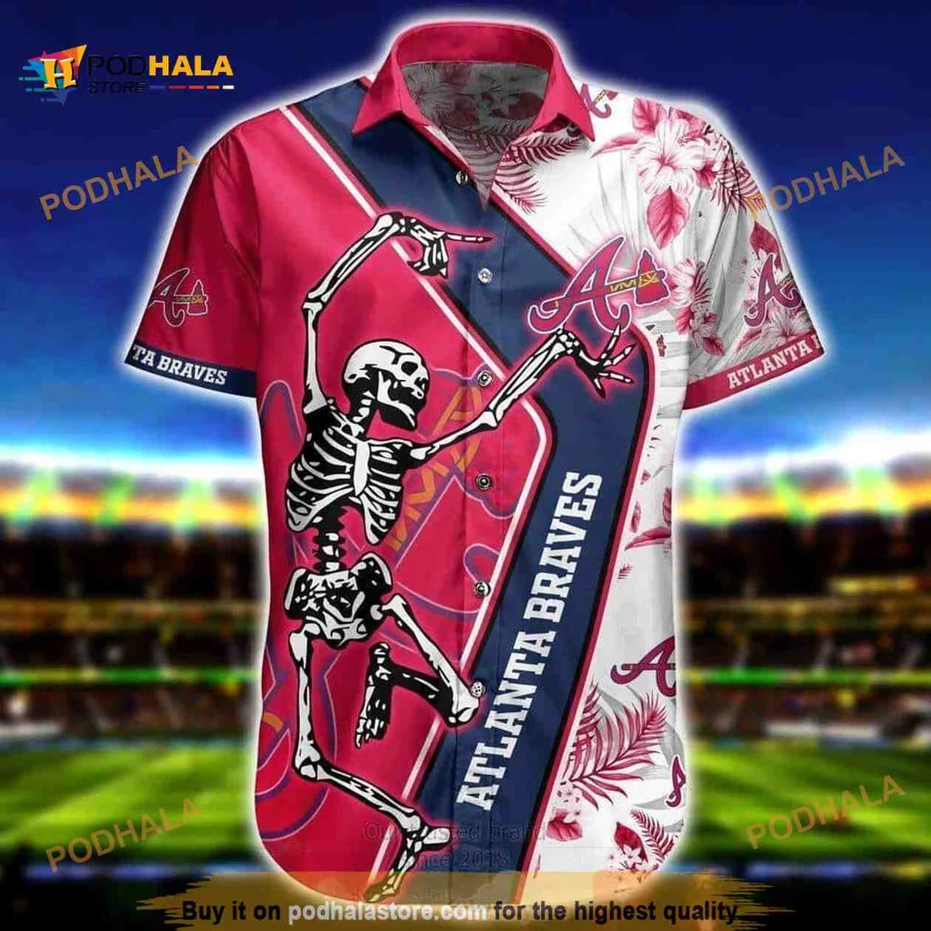 Atlanta Braves Skeleton Hawaiian Shirt, Mlb Aloha Shirt For Fans