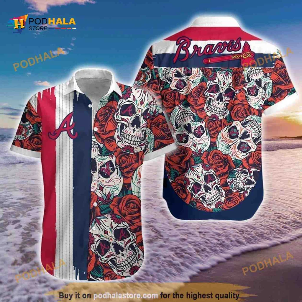 Atlanta Braves Skull And Roses Hawaiian Shirt, Funny Team Apparel