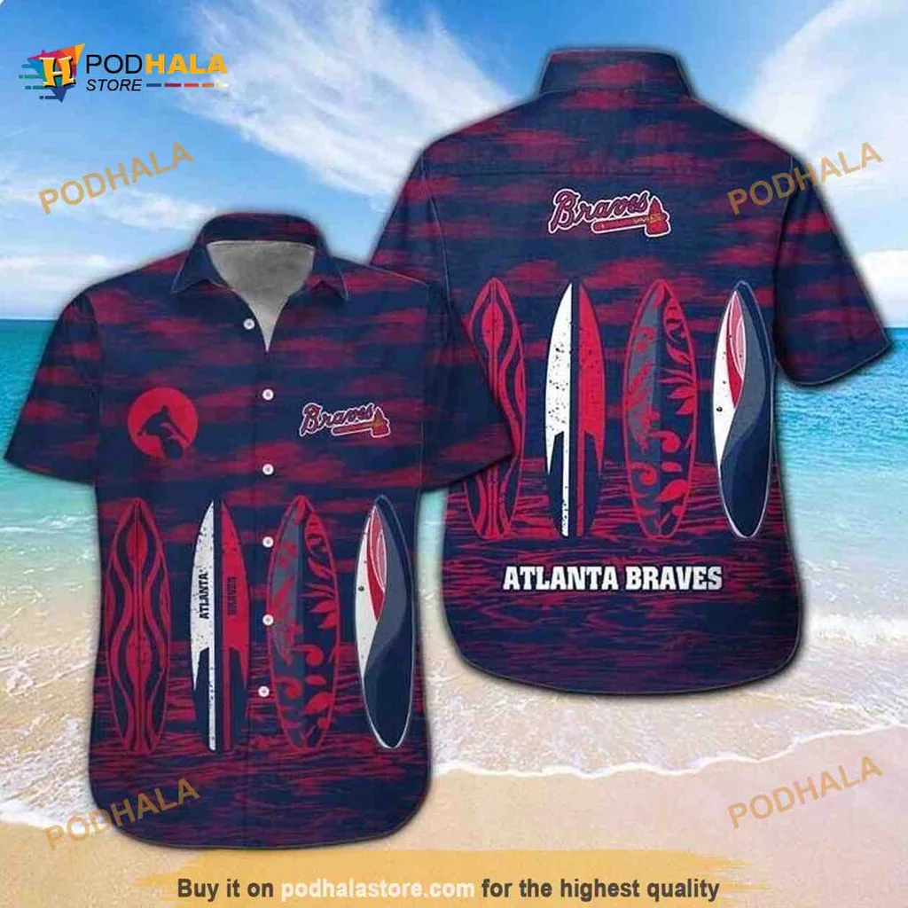 Atlanta Braves Surfing Aloha Shirt With Colorful Surfboards Design