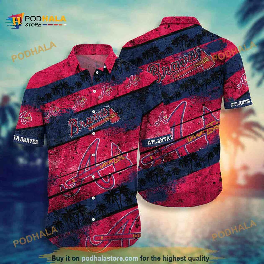 Atlanta Braves Tropical Aloha Shirt With Palm Trees And Bold Logo