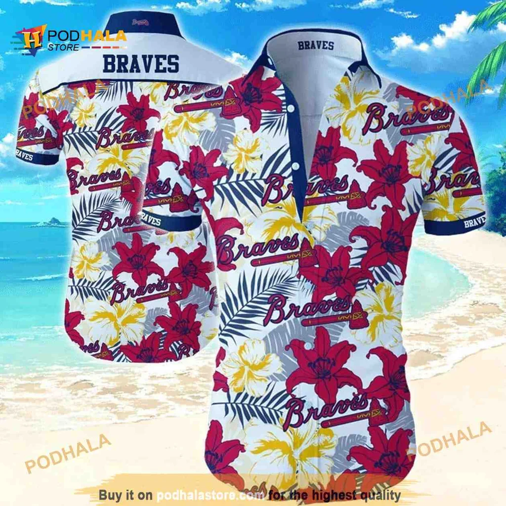 Atlanta Braves Tropical Hawaiian Shirt With Bold Hibiscus Flowers