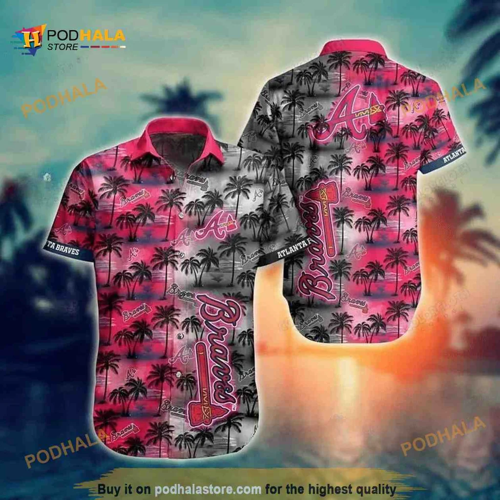 Atlanta Braves Tropical Hawaiian Shirt With Palm Trees And Gradient Design