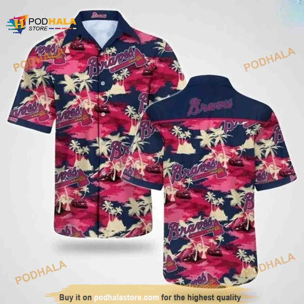 Atlanta Braves Tropical Shirt With Palm Trees And Beach Scene