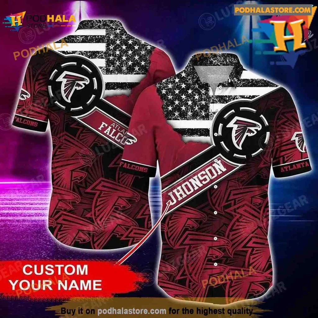 Atlanta Falcons Aloha Shirt With Us Flag And Custom Name Johnson