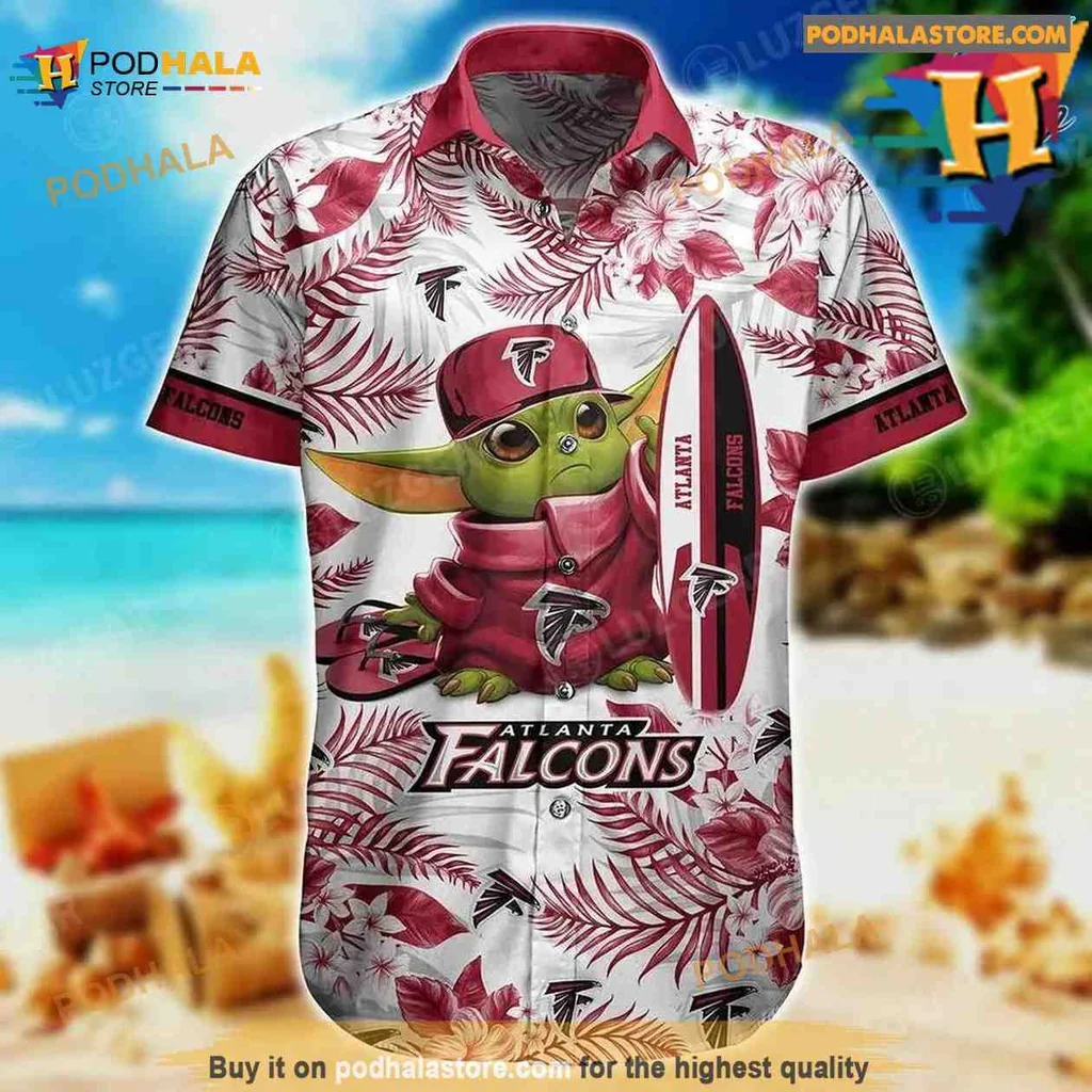 Atlanta Falcons Baby Yoda Hawaiian Shirt With Tropical Pattern