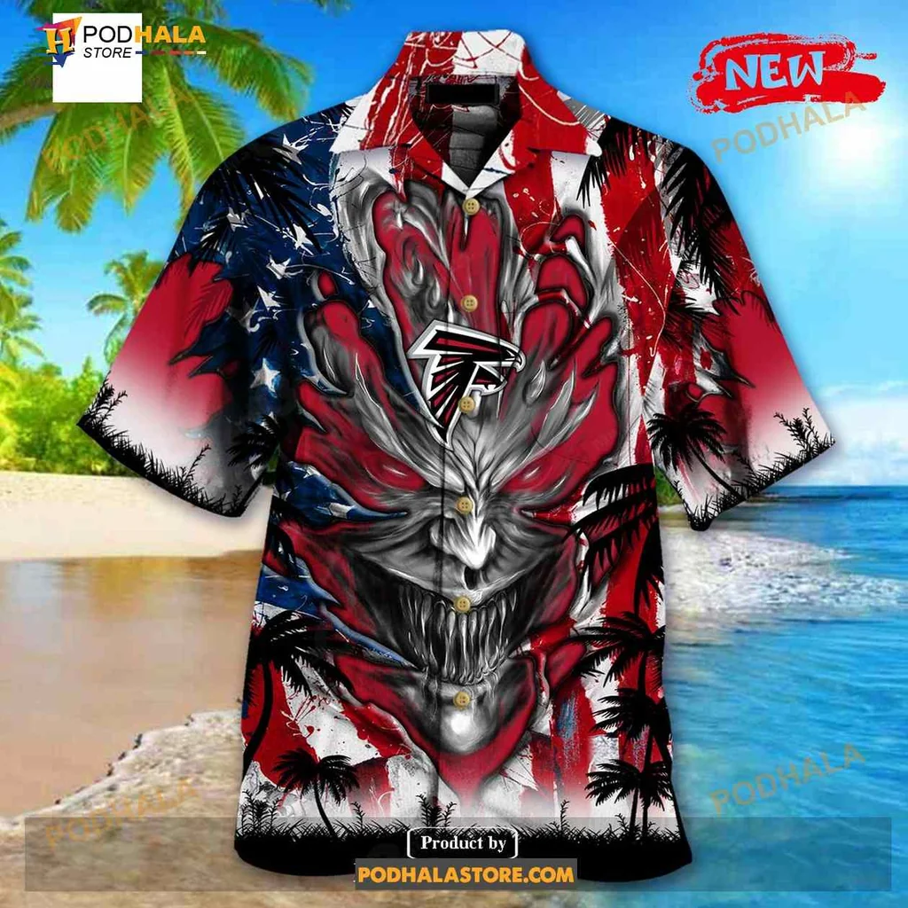Atlanta Falcons Demon Face Hawaiian Shirt With Us Flag Design