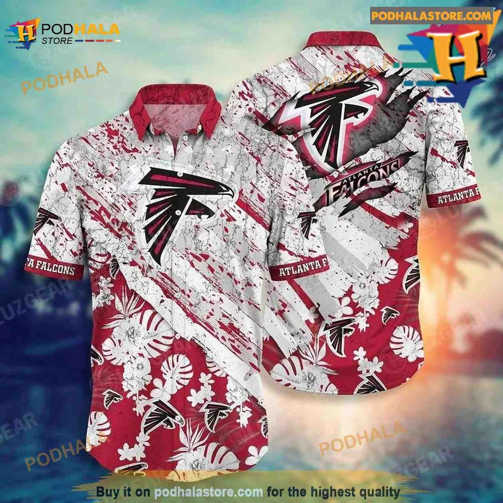 Atlanta Falcons Floral Aloha Shirt With American Flag Design