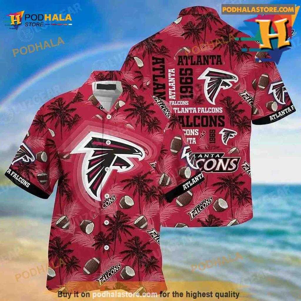 Atlanta Falcons Hawaiian Shirt Featuring Bold Logo And Tropical Design