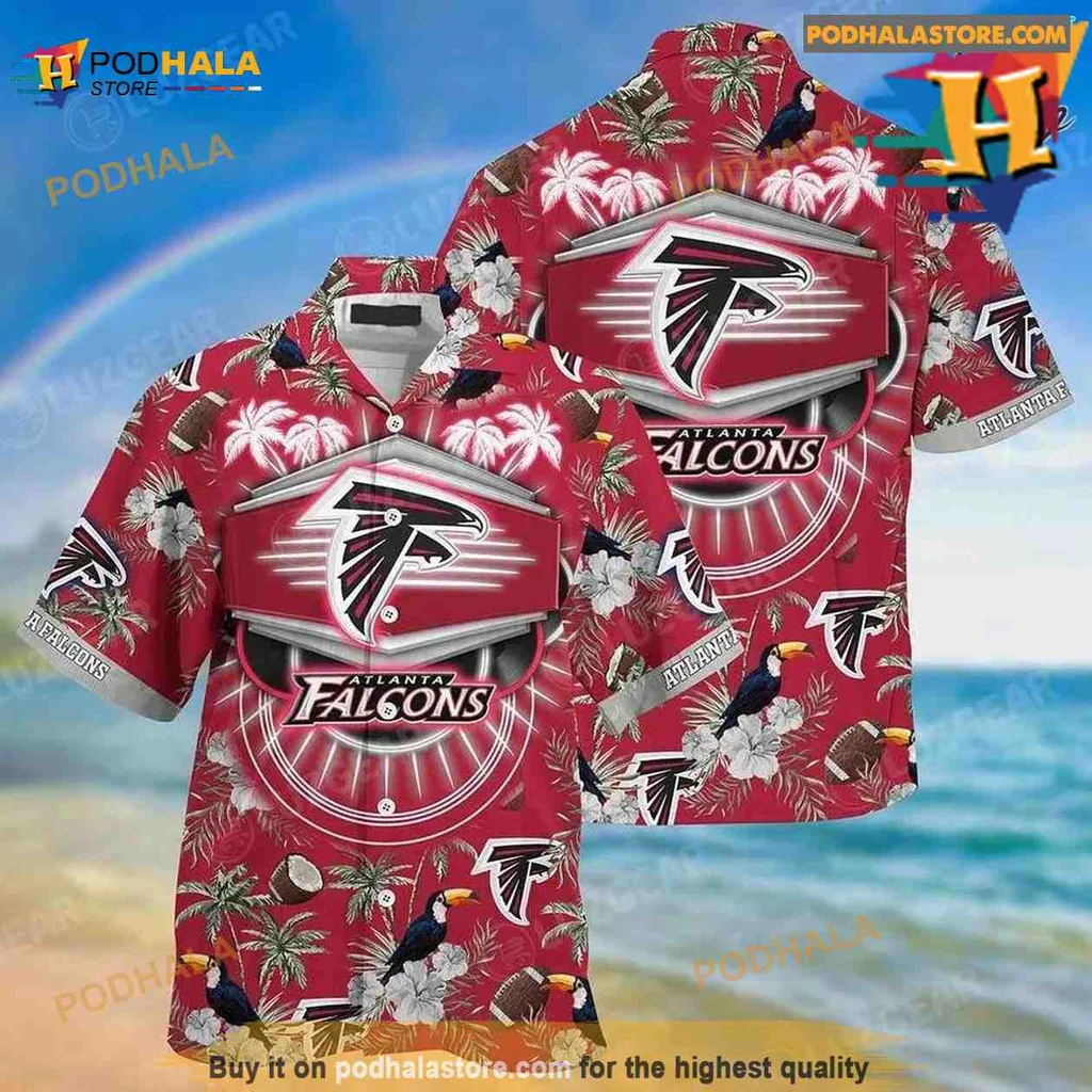 Atlanta Falcons Hawaiian Shirt With Tropical Palm Leaves And Flowers