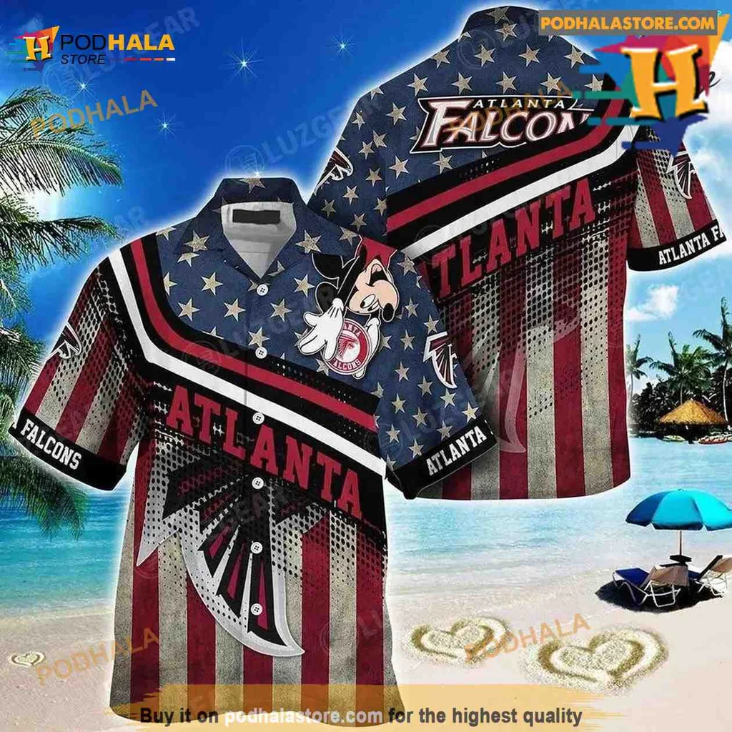 Atlanta Falcons Mickey Mouse Hawaiian Shirt With American Flag Design