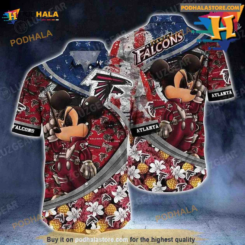 Atlanta Falcons Mickey Mouse Hawaiian Shirt With Distressed American Flag