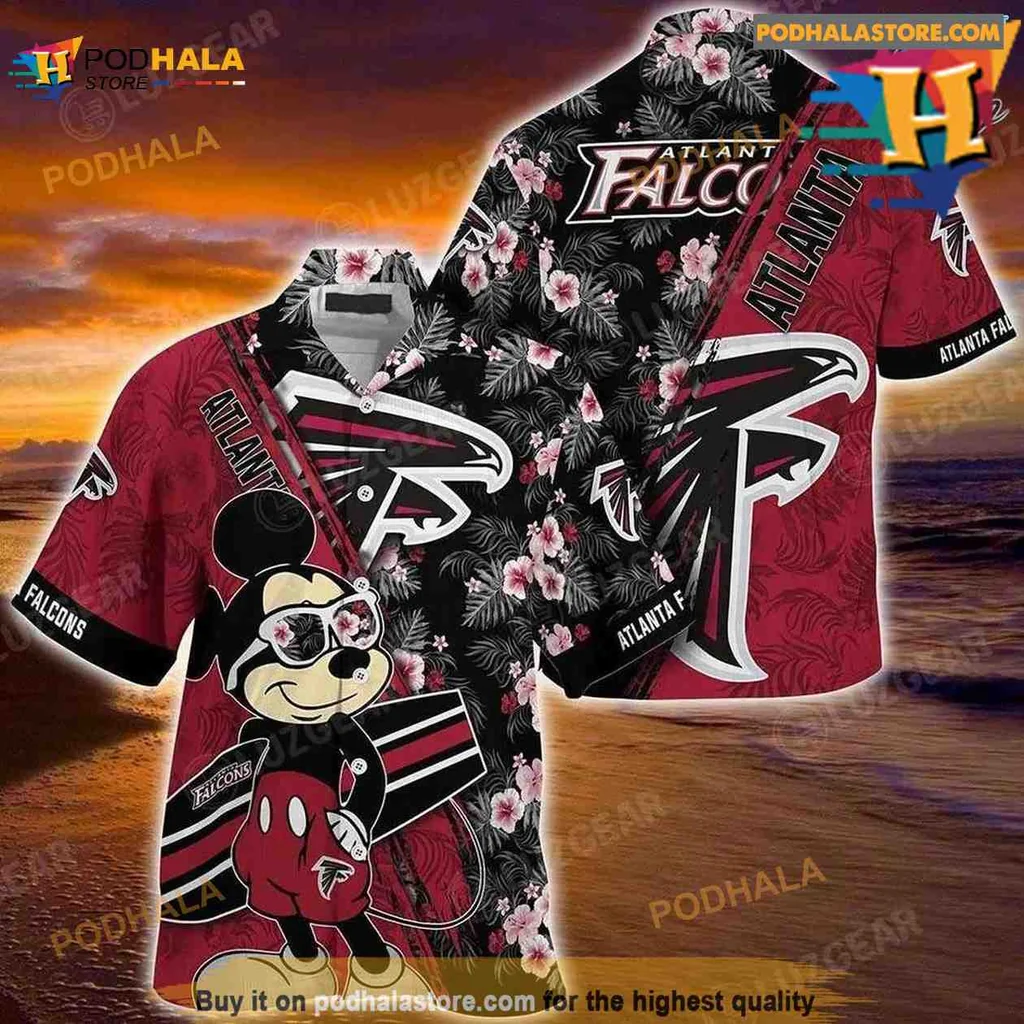 Atlanta Falcons Mickey Mouse Hawaiian Shirt With Floral Pattern
