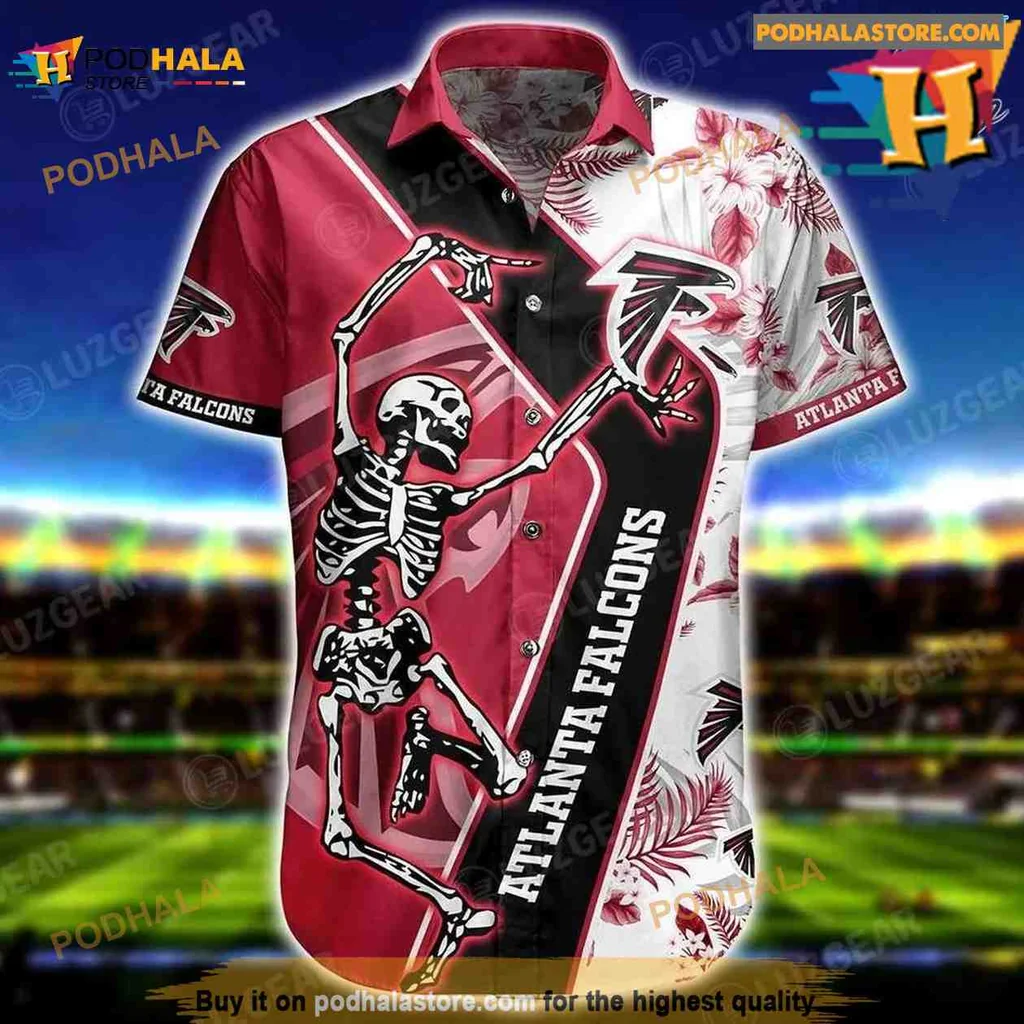 Atlanta Falcons Skeleton Hawaiian Shirt With Tropical Floral Design