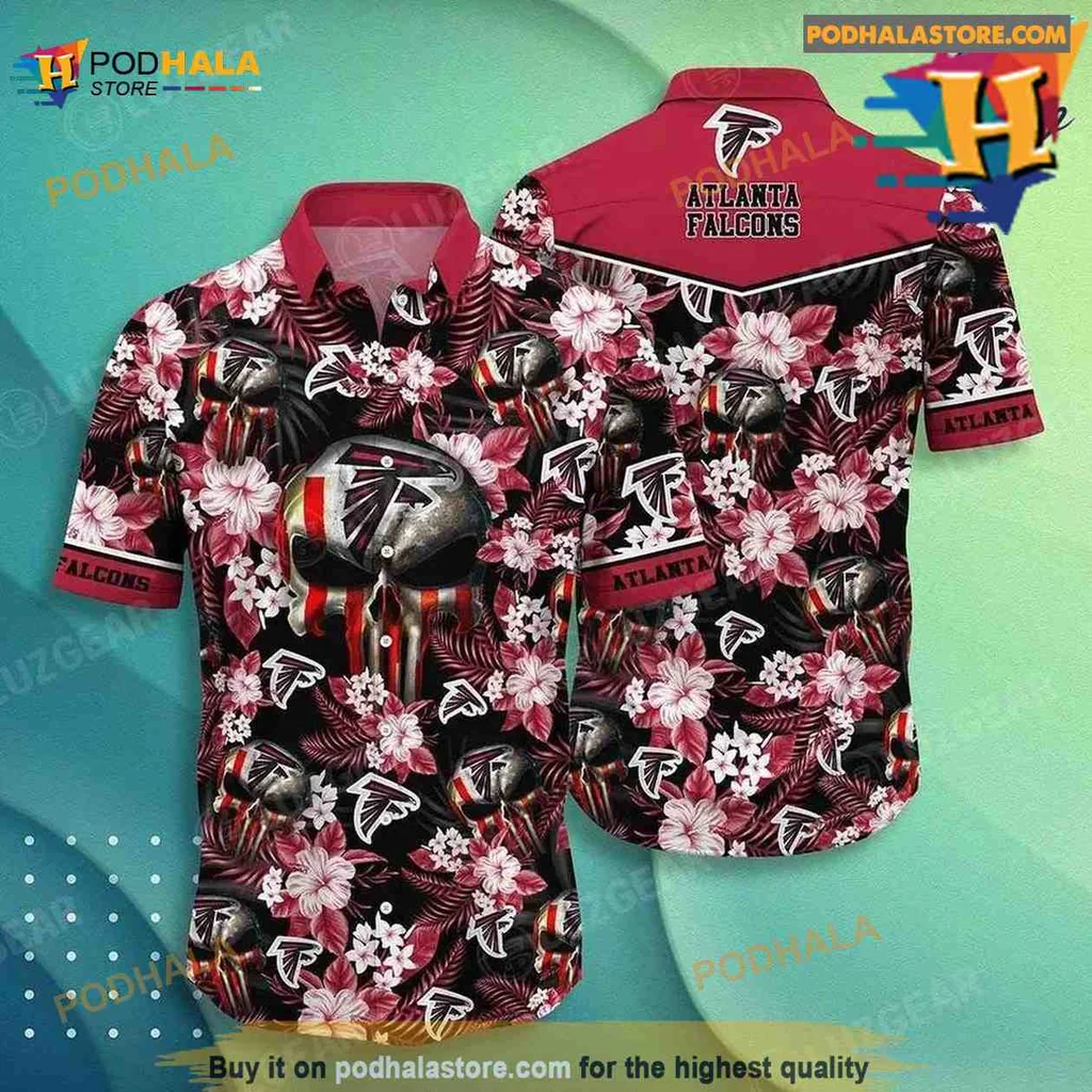 Atlanta Falcons Skull Floral Hawaiian Shirt With Hibiscus Design