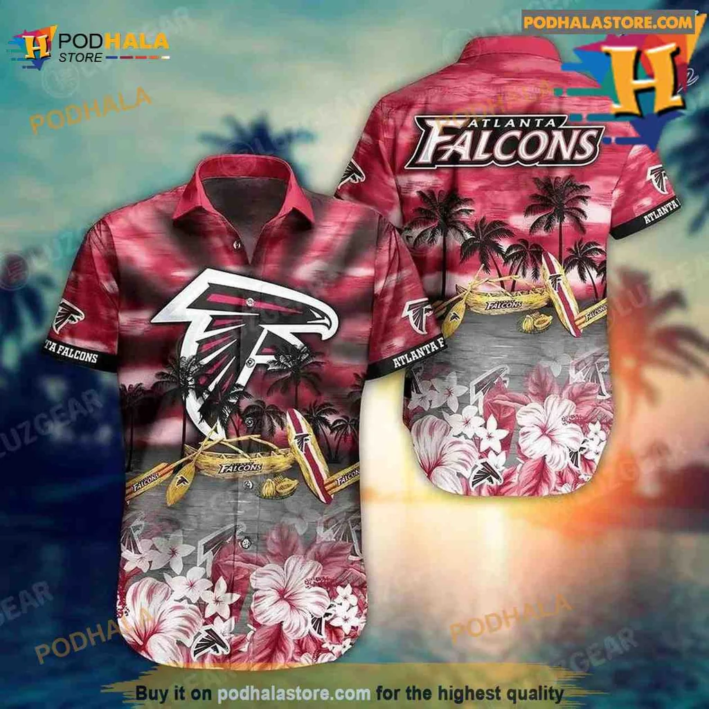 Atlanta Falcons Tropical Aloha Shirt With Hibiscus Flowers And Palm Leaves