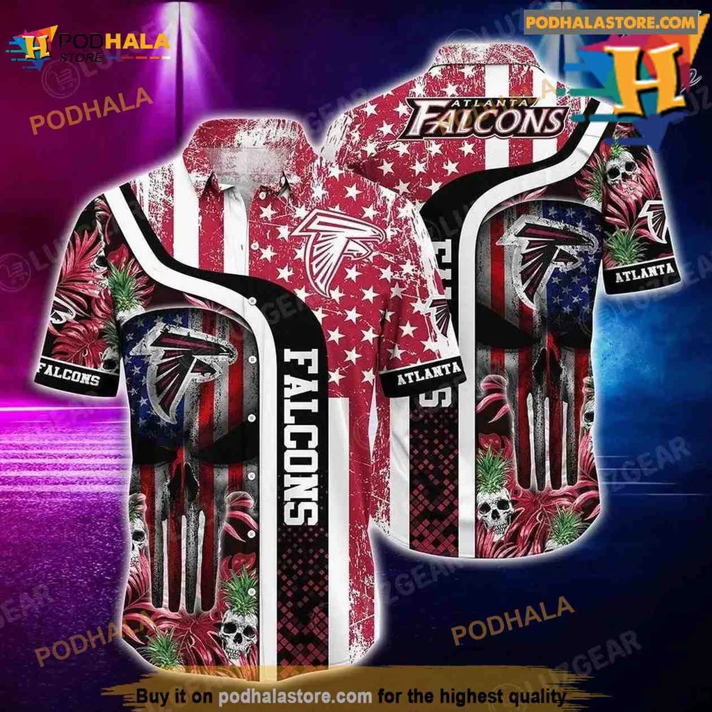 Atlanta Falcons Tropical Aloha Shirt With Skull And Floral Design