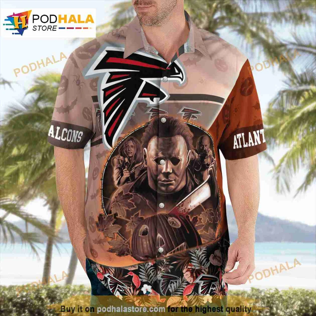 Atlanta Falcons Tropical Short-sleeve button-up shirt With Football And Player Graphics Atlanta Falcons Tropical Short-sleeve button-up shirt With Football And Player Graphics