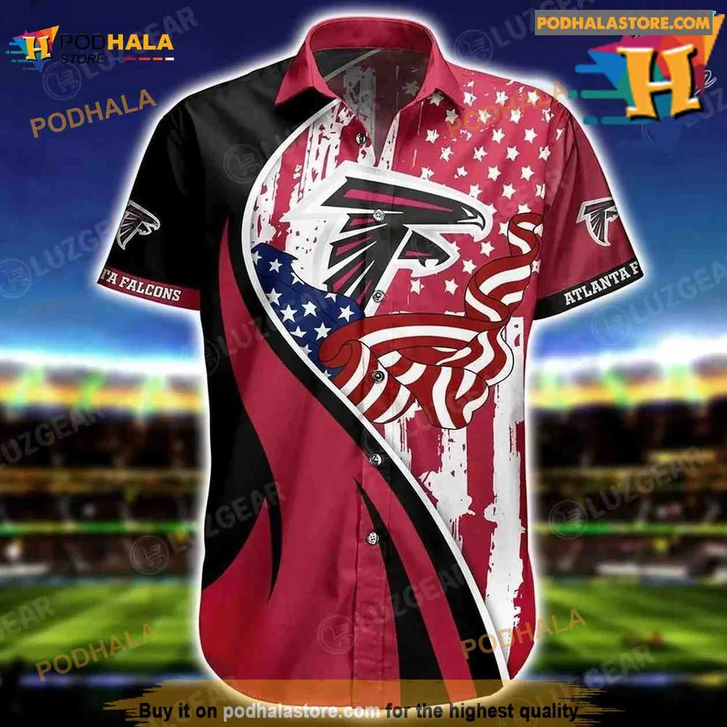 Atlanta Falcons Vintage Aloha Shirt With American Flag Graphic