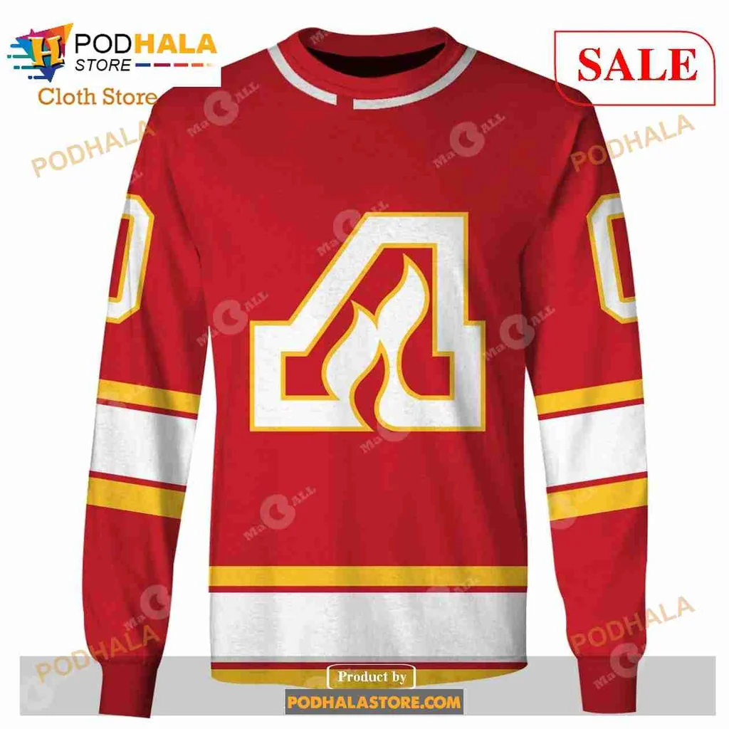 Atlanta Flames Vintage Hoodie With 3d Logo And Stripes - View 2 Atlanta Flames Vintage Hoodie With 3d Logo And Stripes - View 2