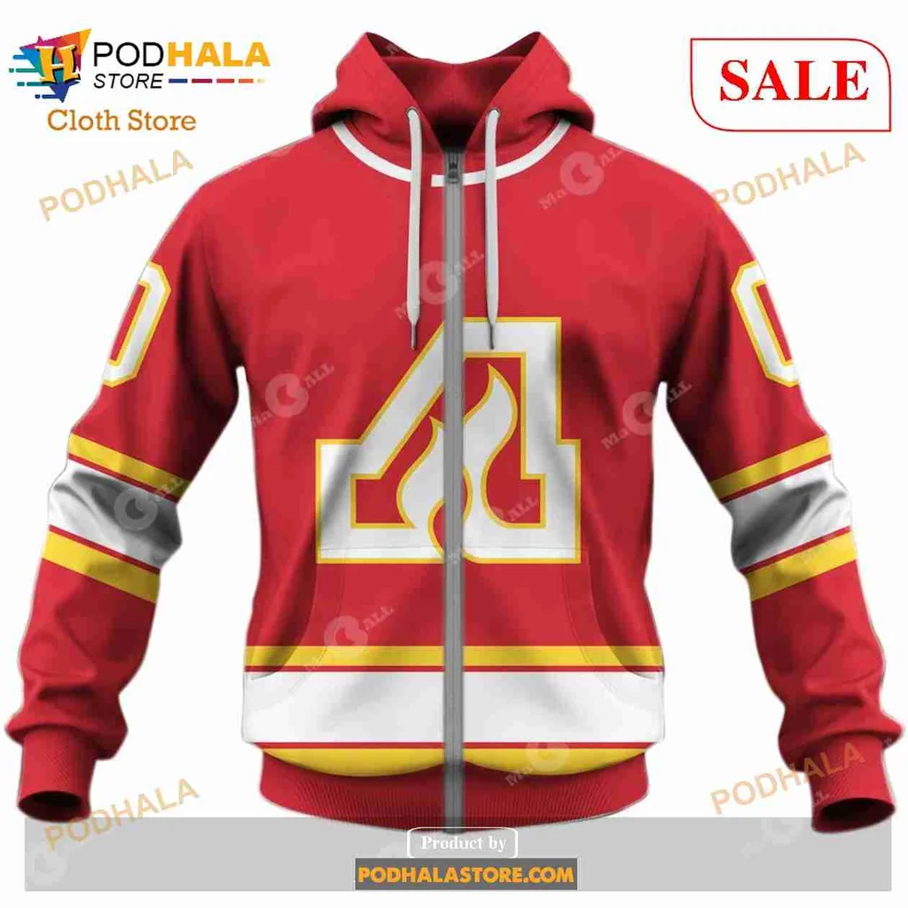 Atlanta Flames Vintage Hoodie With 3d Logo And Stripes - View 3 Atlanta Flames Vintage Hoodie With 3d Logo And Stripes - View 3