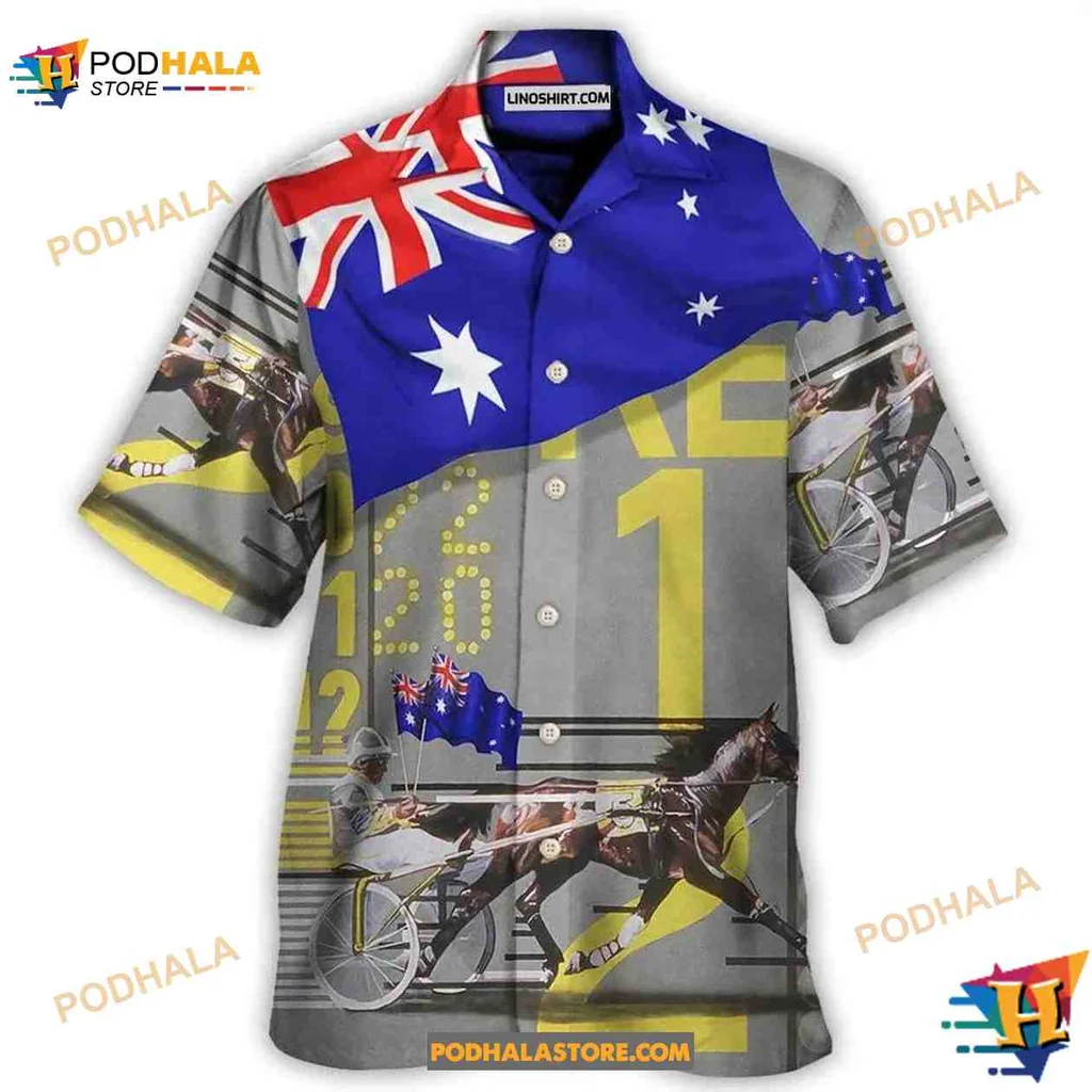 Australian Harness Racing Hawaiian Shirt Featuring Vibrant Horse Design