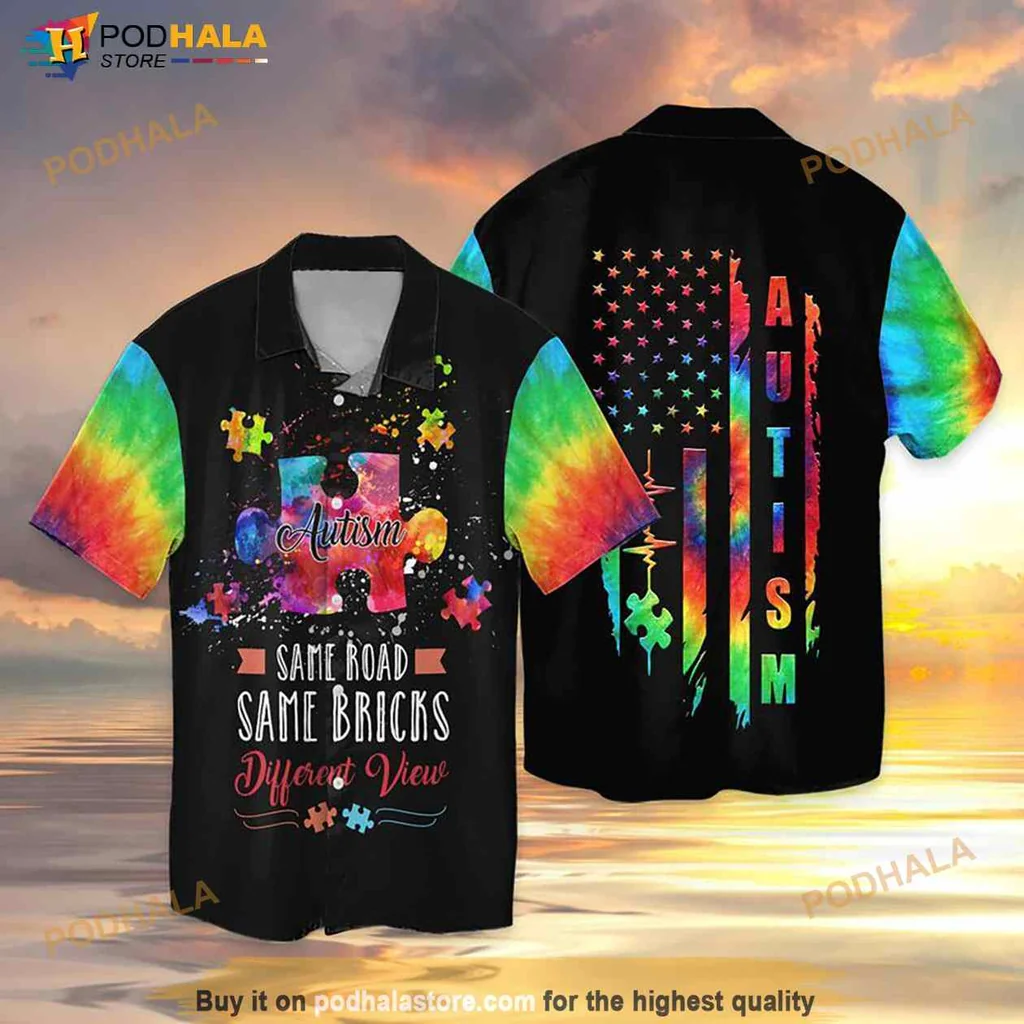 Autism Awareness Hawaiian Shirt, Same Road Same Bricks Different View Design