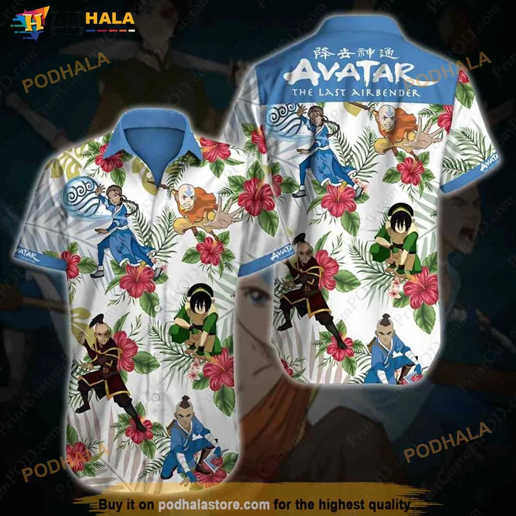 Avatar Last Airbender Hawaiian Shirt With Aang Katara And Zuko Design
