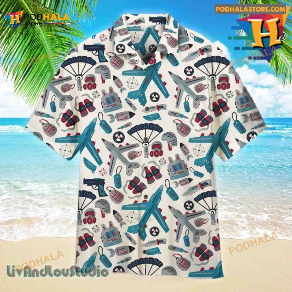 Aviation Enthusiast Tropical Hawaiian Shirt Featuring Airplanes And Pilot Gear