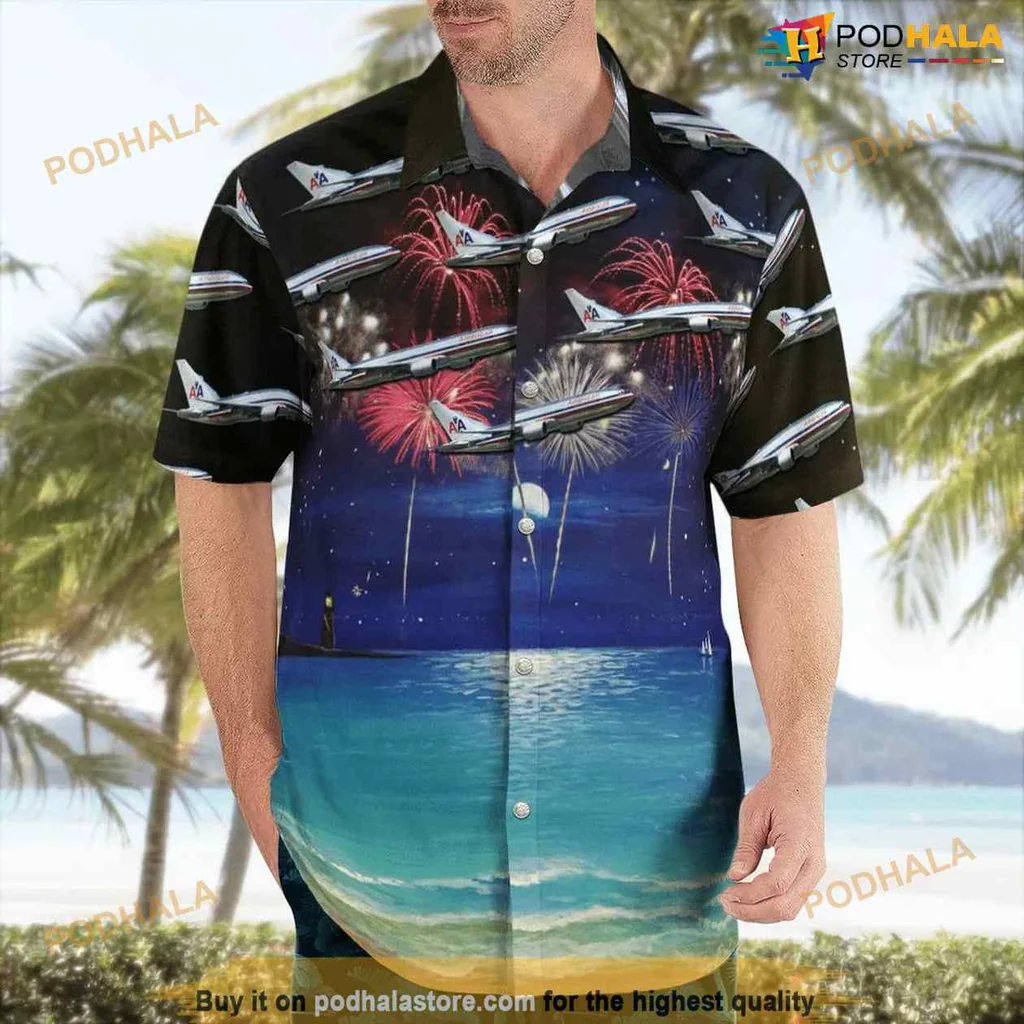 Aviation Independence Day Hawaiian Shirt With Fireworks And Airplanes
