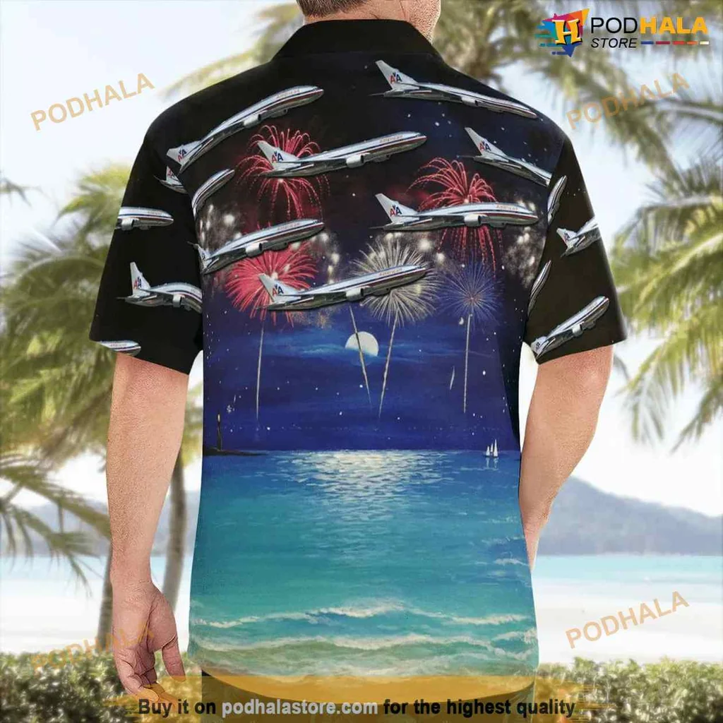 Aviation Independence Day Aloha Shirt With Fireworks And Airplanes Aviation Independence Day Aloha Shirt With Fireworks And Airplanes