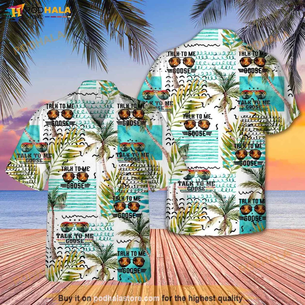 Aviation Themed Hawaiian Shirt Talk To Me Goose Jet Fighter Design
