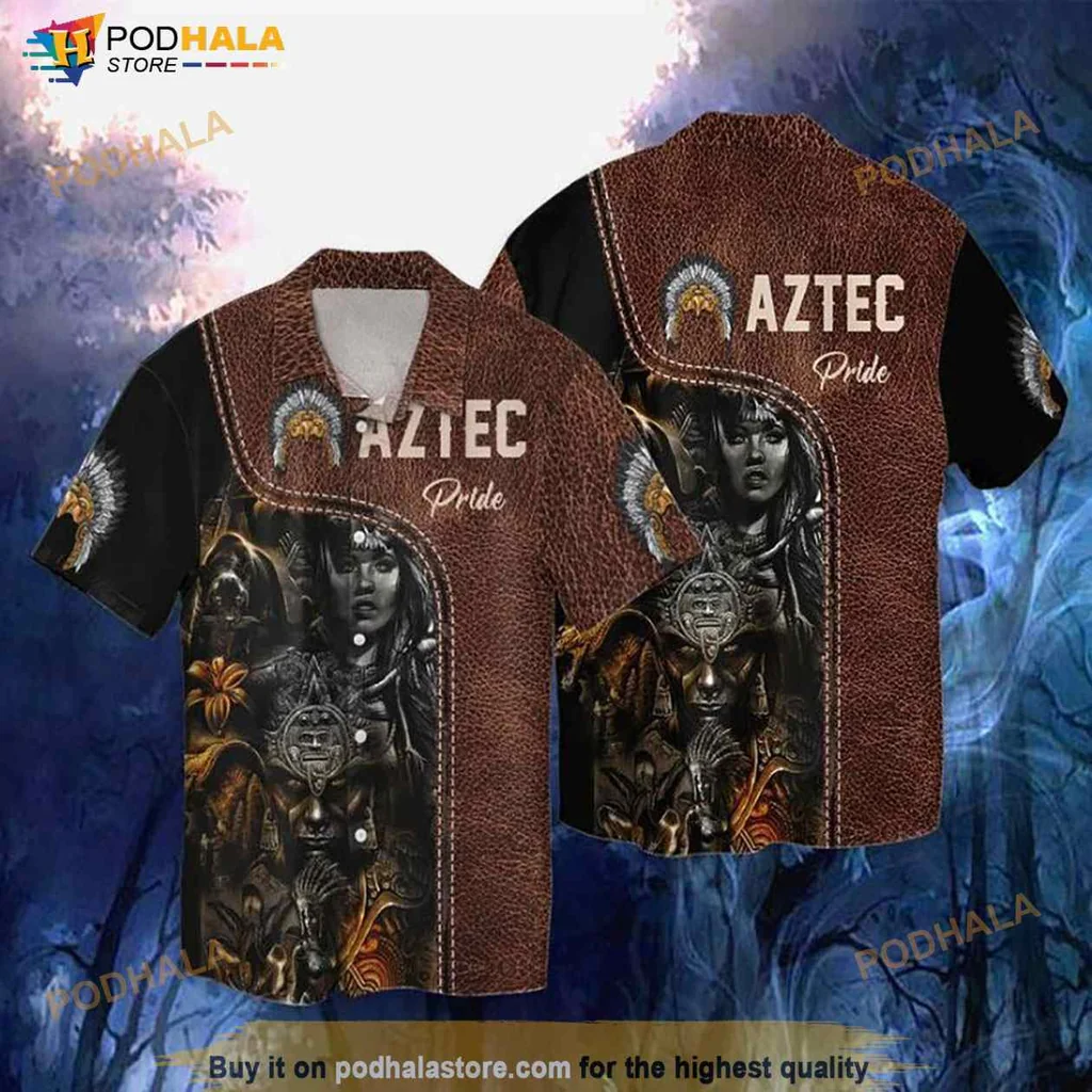 Aztec Pride Hawaiian Shirt With Vibrant Cultural Motifs