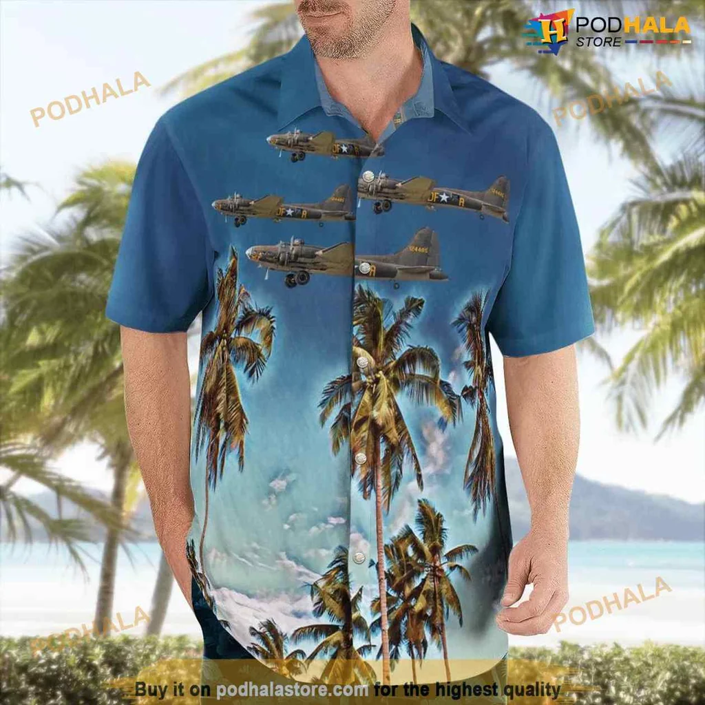 B17 Flying Fortress Hawaiian Shirt With Tropical Palm Tree Design