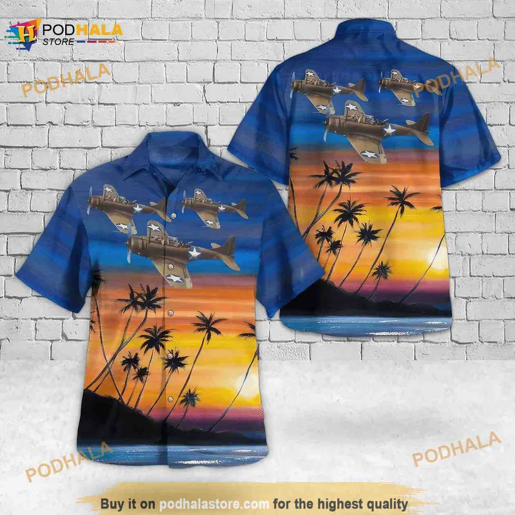 B32 Dominator Hawaiian Shirt Featuring Military Aircraft And Tropical Sunset