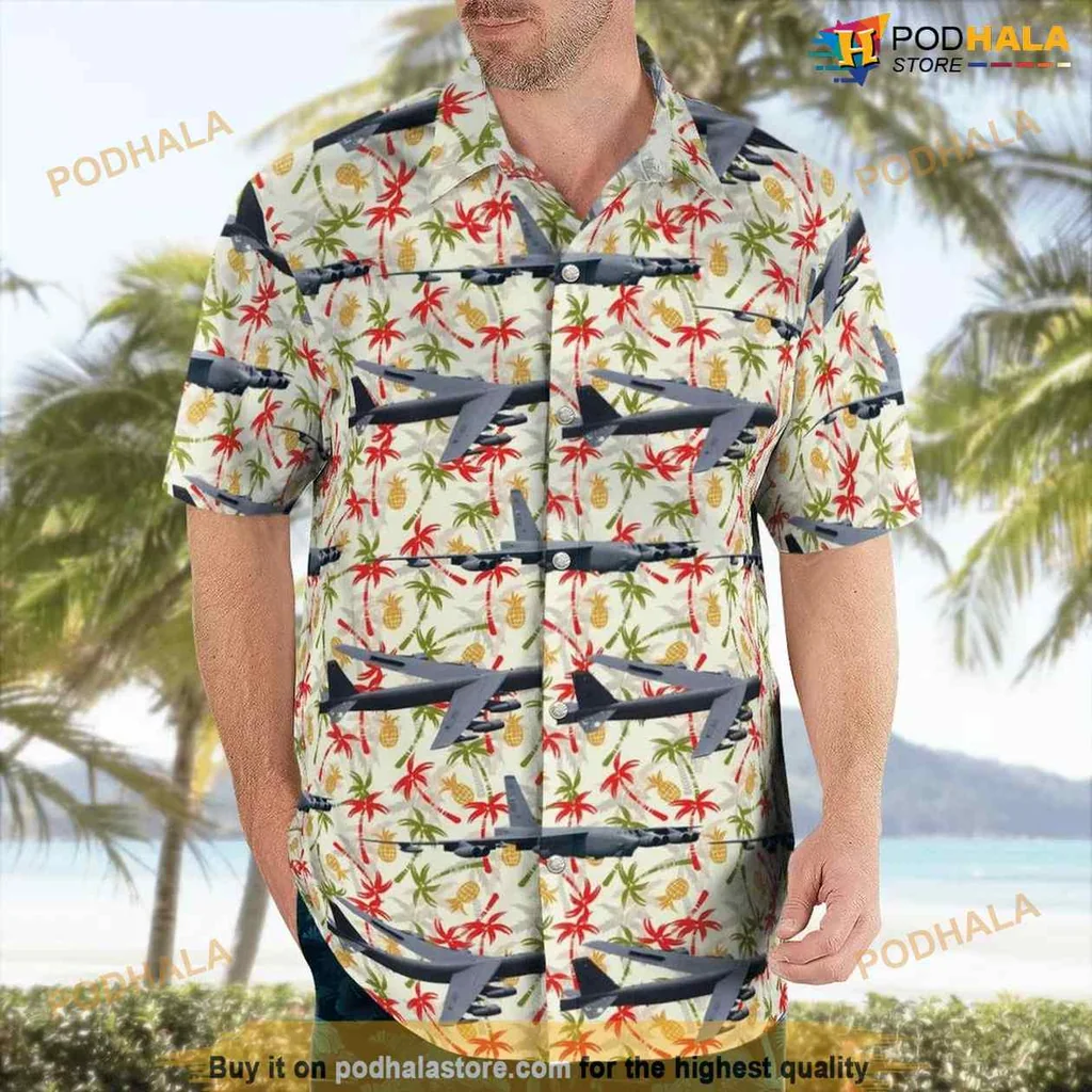 B52 Stratofortress Hawaiian Shirt With Tropical Palm Leaves And Flowers