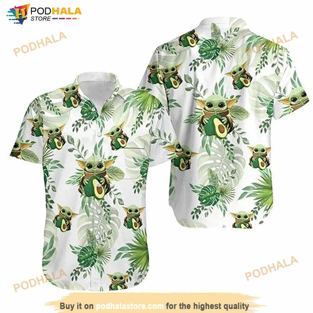 Baby Yoda Avocado Tropical Leaves Hawaiian Shirt