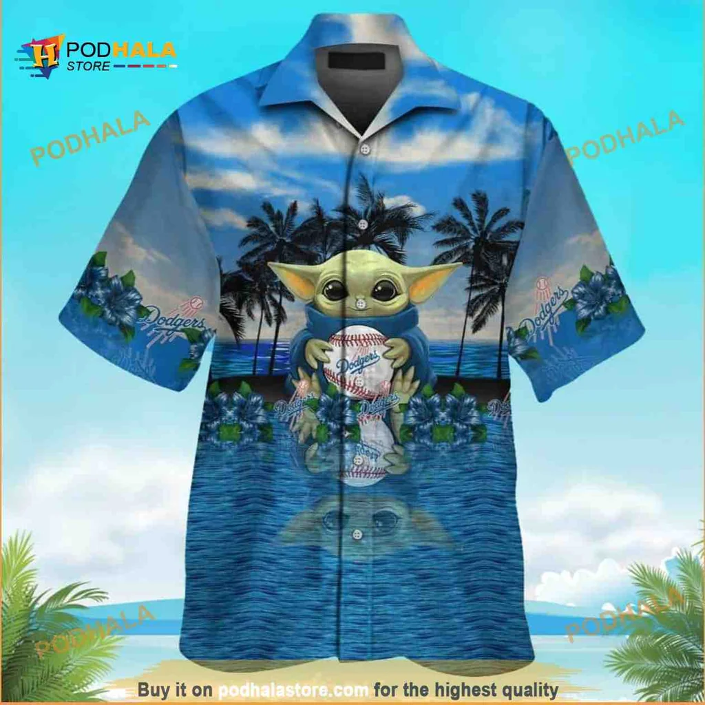 Baby Yoda Baseball Hawaiian Shirt With Tropical Design
