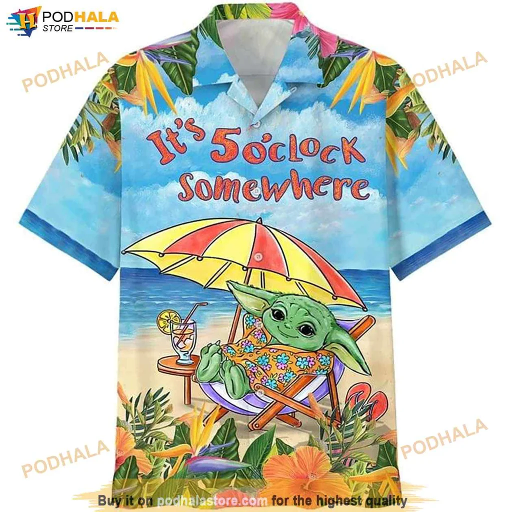 Baby Yoda Beach Hawaiian Shirt, Its 5 Oclock Somewhere Design