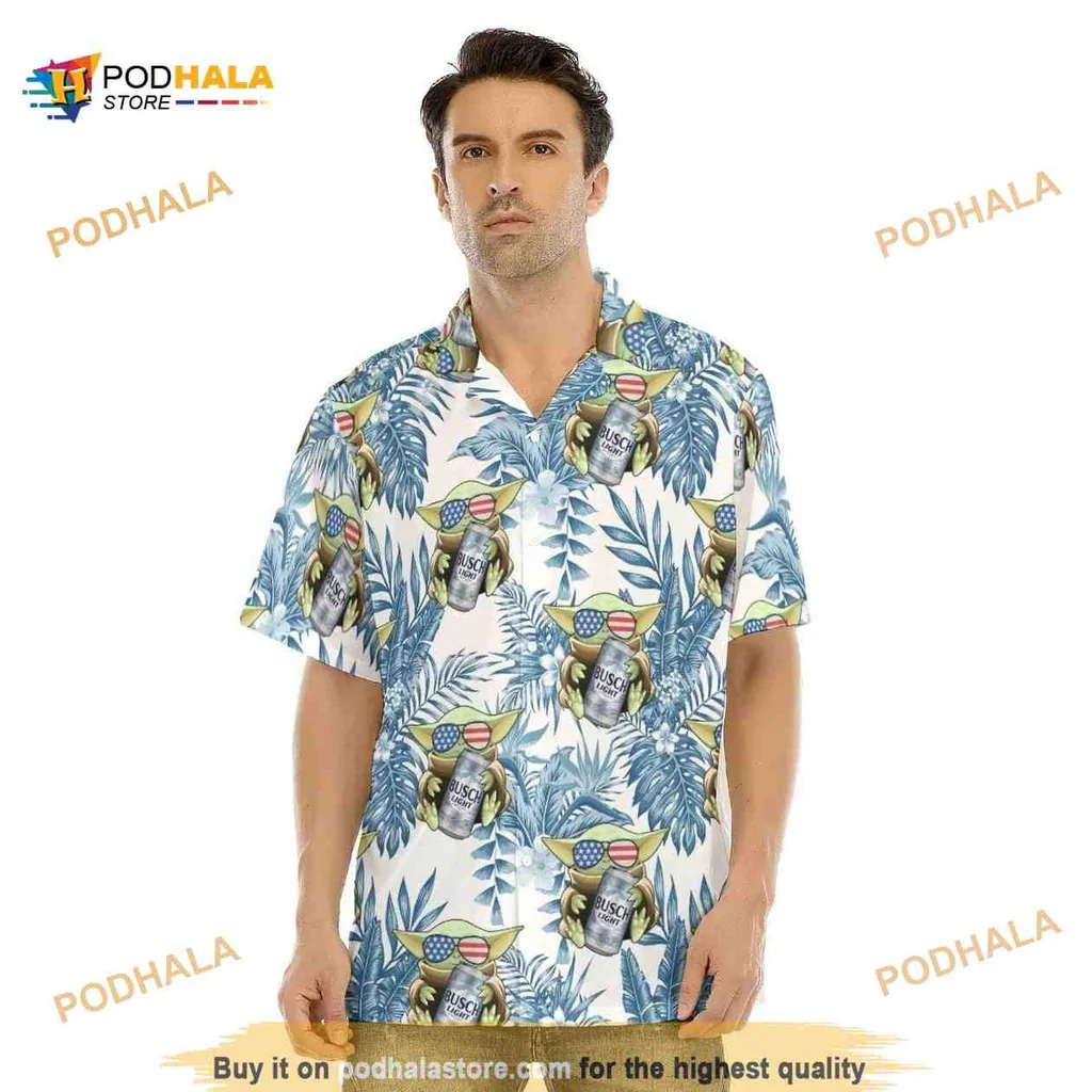 Baby Yoda Busch Light Hawaiian Shirt With Tropical Print