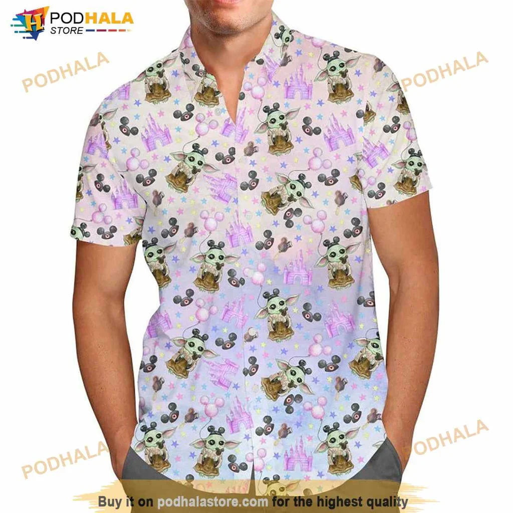 Baby Yoda Cartoon Hawaiian Shirt With Playful Pastel Elements